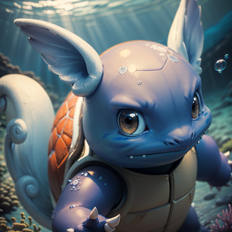 centered, award winning photo, (looking at viewer:1.2), |  Wartortle_Pokemon, |underwater, bubbles, | bokeh, depth of fiel...